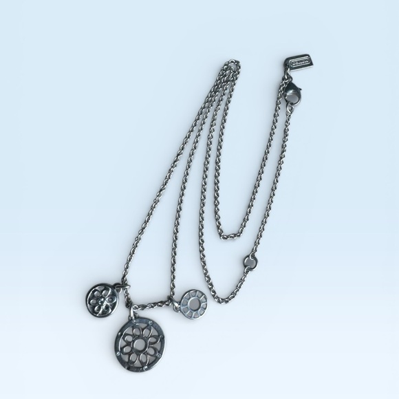 Coach Sterling Silver 925 Triple Pendant Necklace - Picture 2 of 6